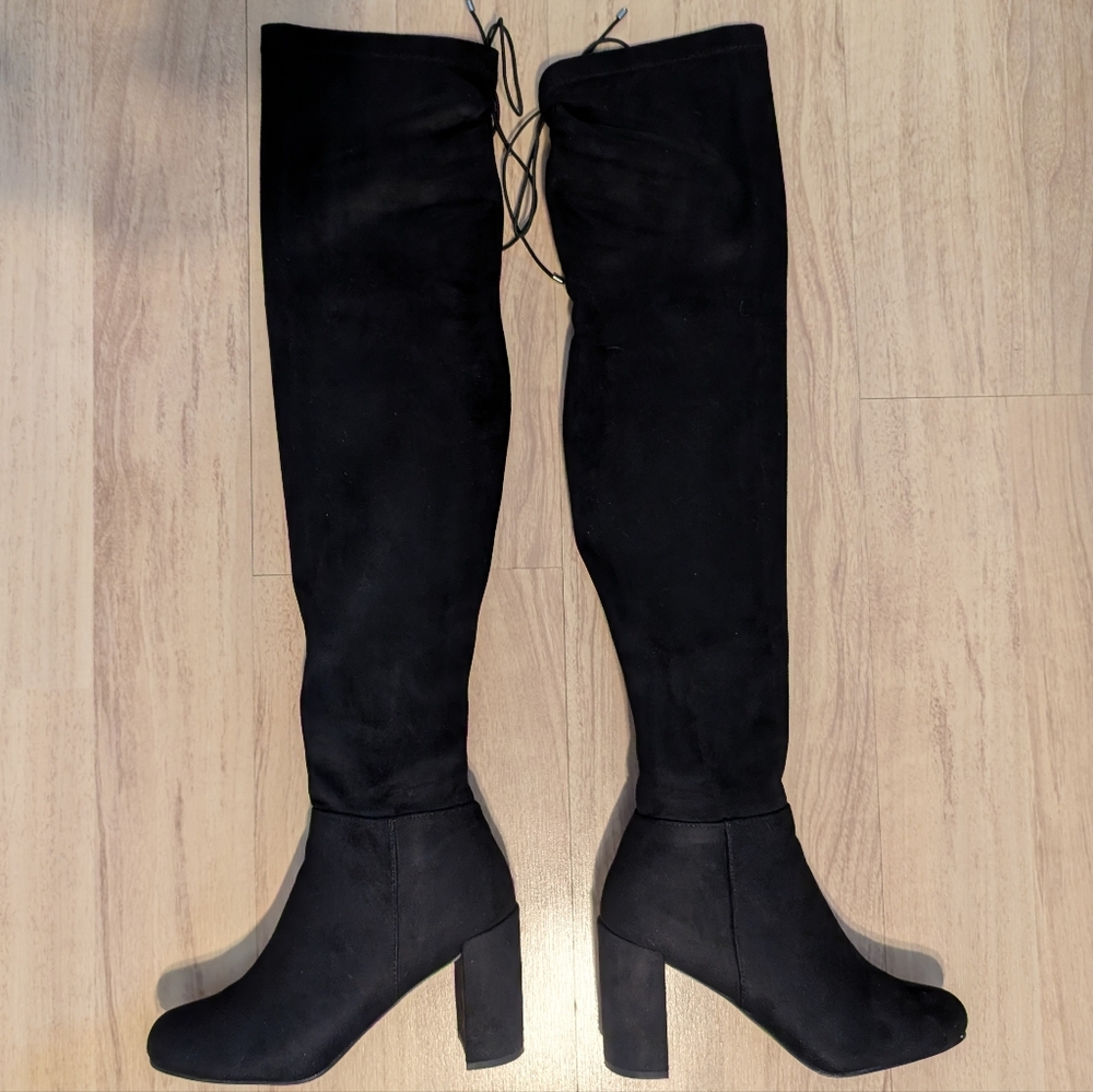 Chinese Laundry King Suedette Black Over The Knee Heel Boots